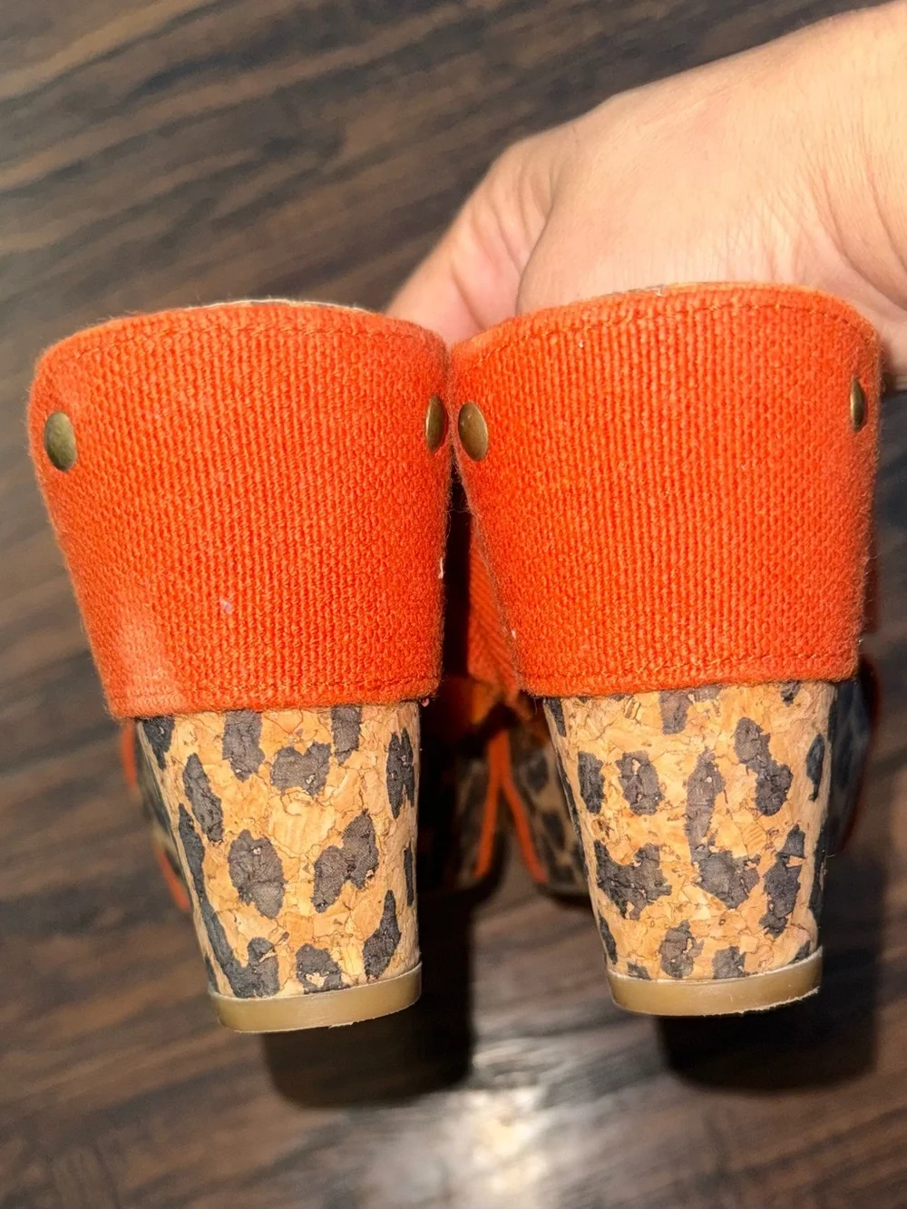 Womens Cross-Band Platform Sandal in Rust with Leopard Footbed